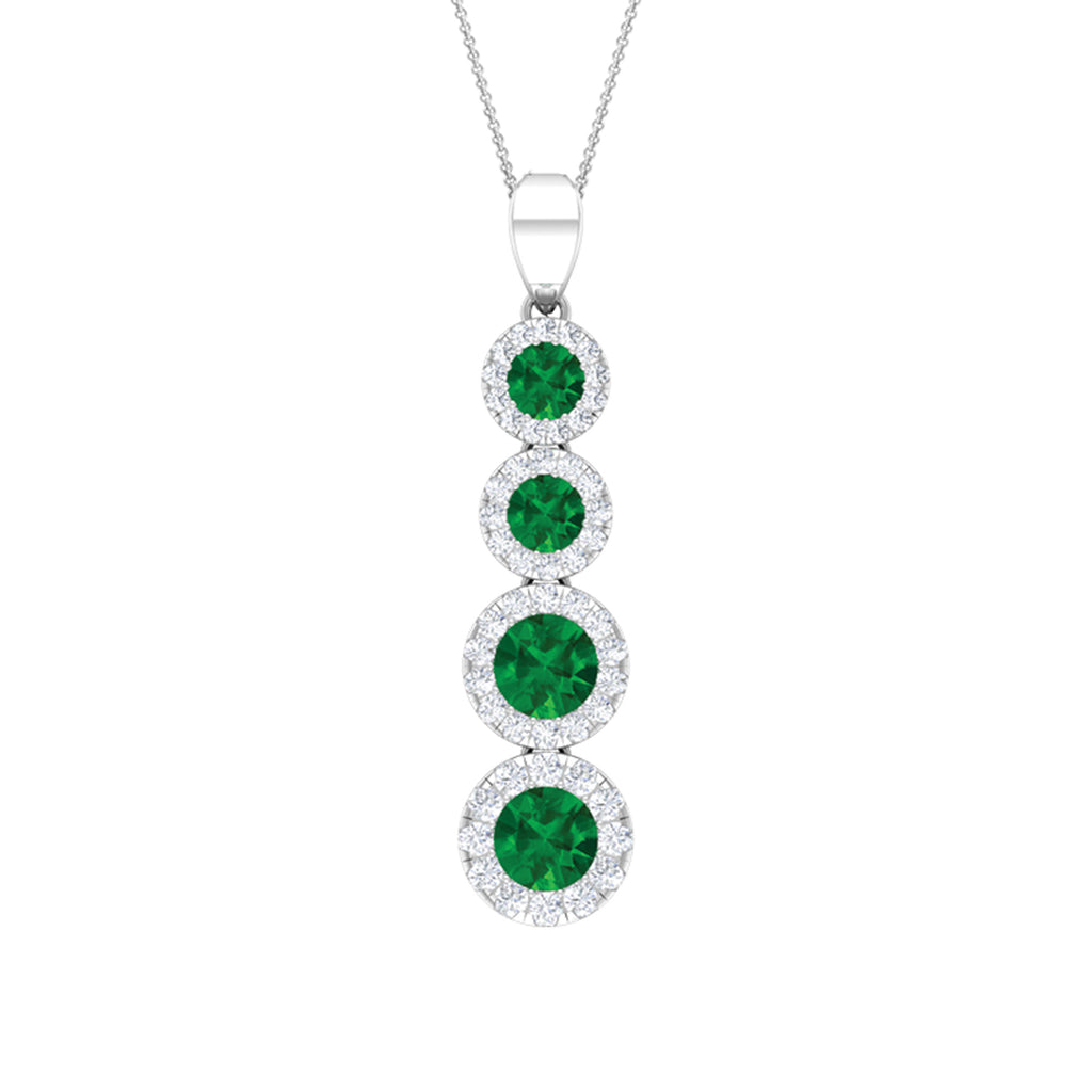 Lab Grown Emerald Dangle Pendant Necklace With Moissanite Halo Lab Created Emerald - ( AAAA ) - Quality - Rosec Jewels