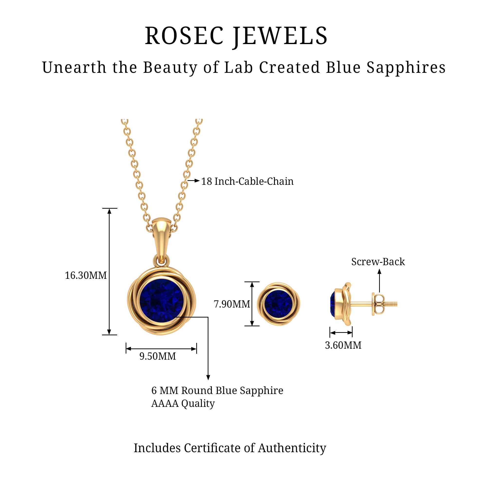 2.25 CT Lab Created Blue Sapphire Swirl Jewelry Set Lab Created Blue Sapphire - ( AAAA ) - Quality - Rosec Jewels