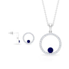 Created Blue Sapphire Eternity Pendant And Earrings Set With Moissanite Lab Created Blue Sapphire - ( AAAA ) - Quality - Rosec Jewels