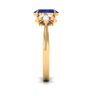 Oval Created Blue Sapphire Solitaire Ring with Diamond Trio Lab Created Blue Sapphire - ( AAAA ) - Quality - Rosec Jewels