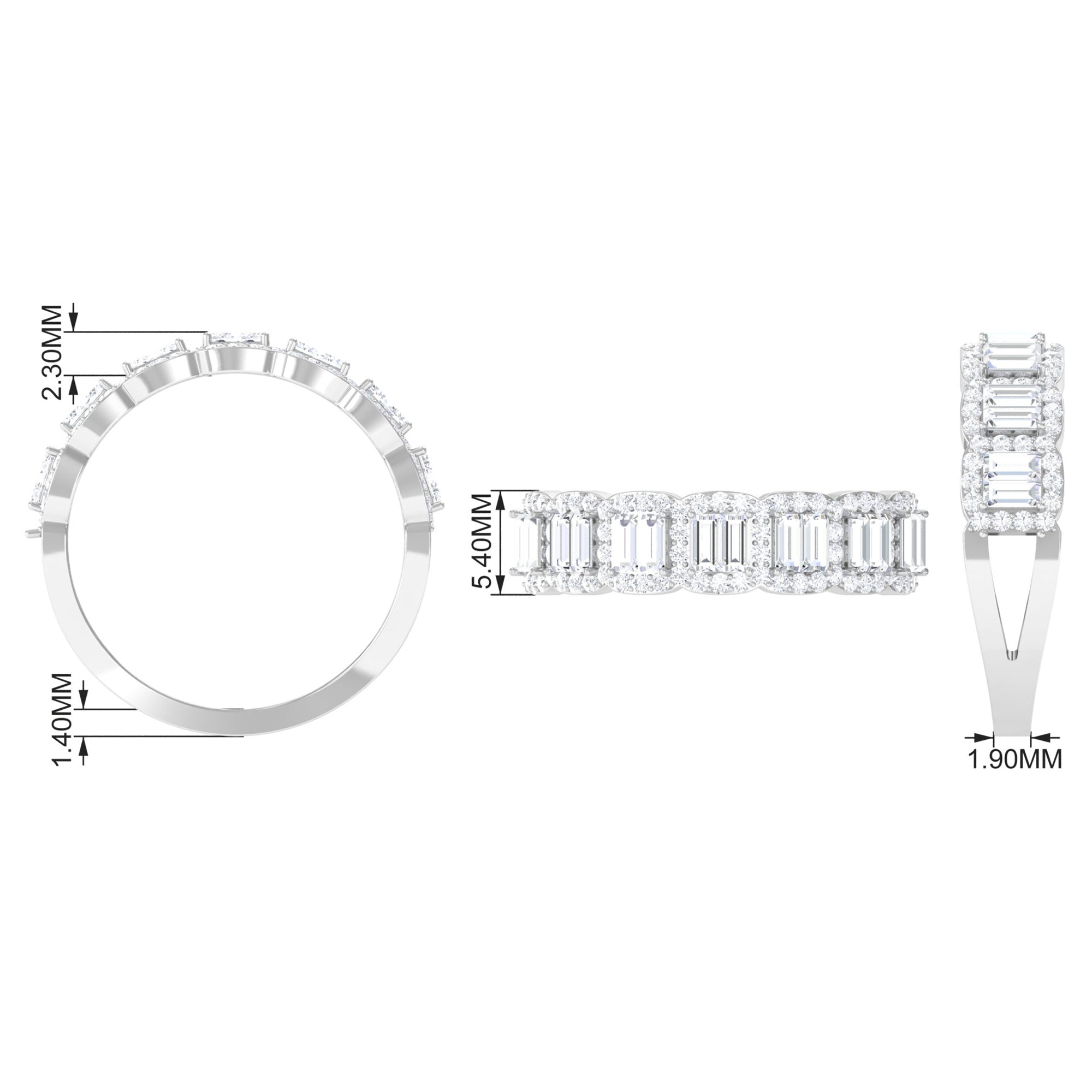 Designer Baguette Moissanite Half Eternity Band Ring Moissanite - ( D-VS1 ) - Color and Clarity - Rosec Jewels