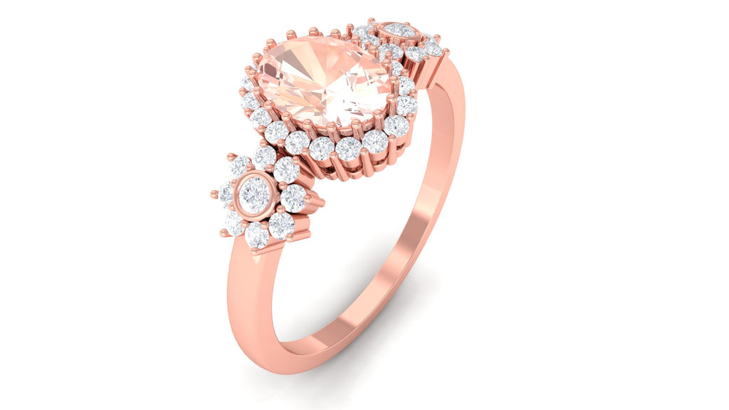 Oval Morganite Designer Engagement Ring with Diamond Morganite - ( AAA ) - Quality - Rosec Jewels