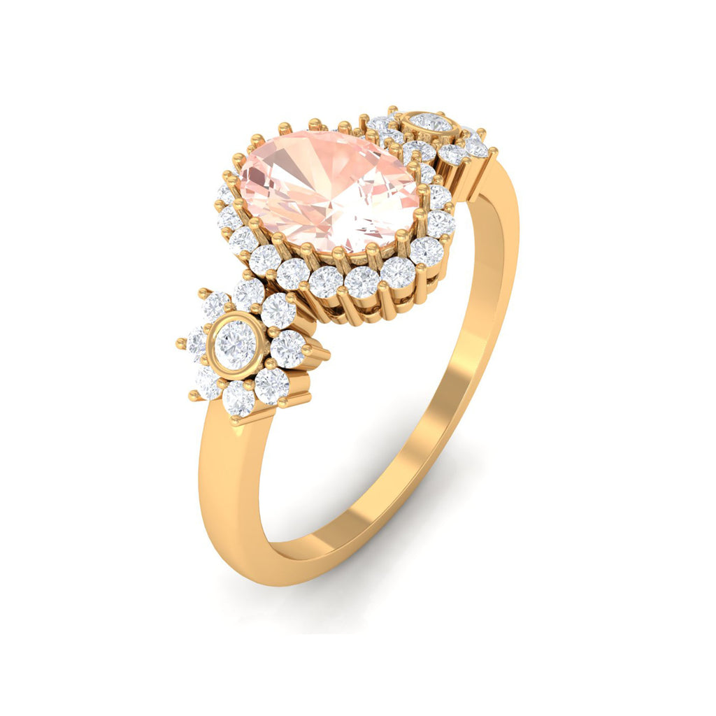 Oval Morganite Designer Engagement Ring with Diamond Morganite - ( AAA ) - Quality - Rosec Jewels
