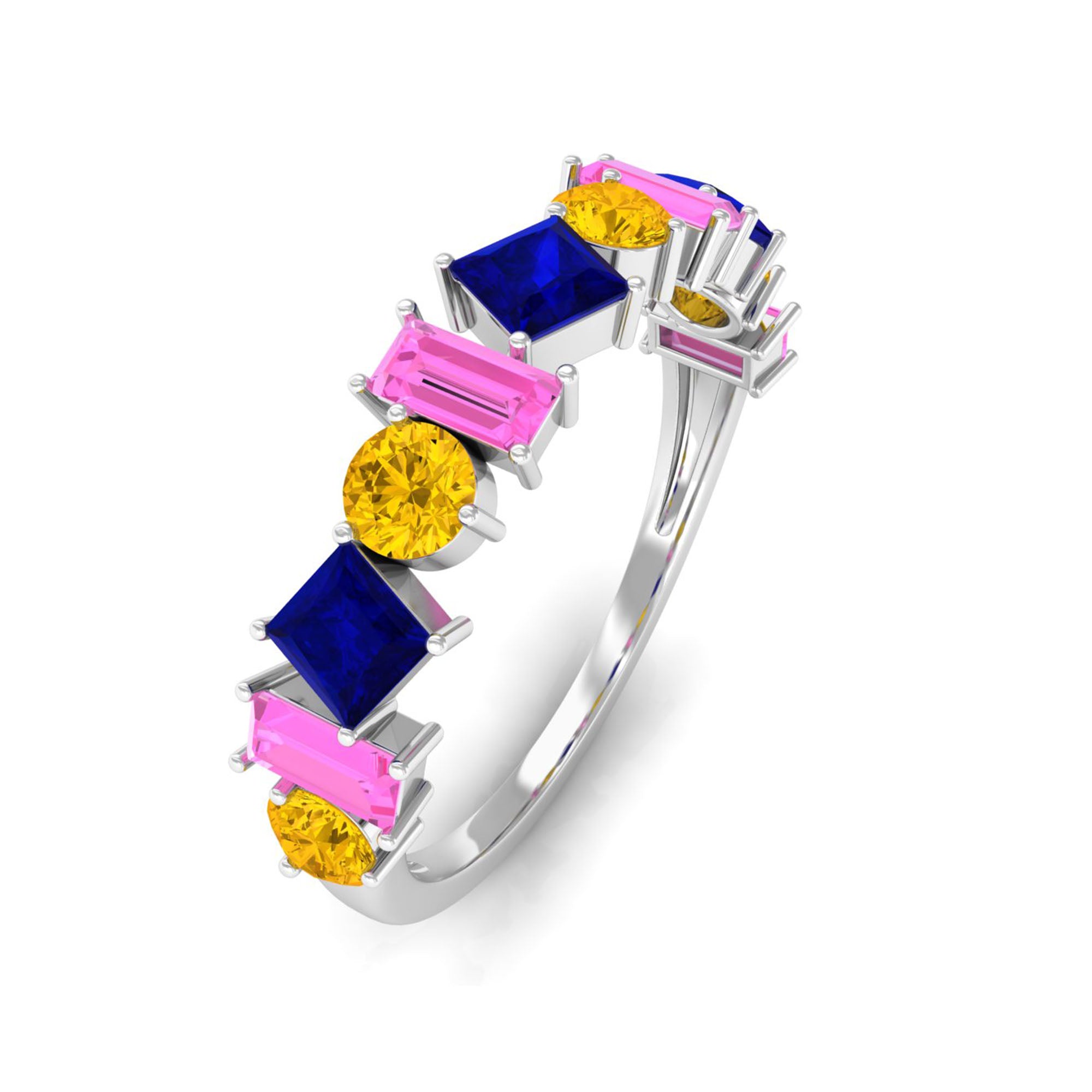 1.75 CT Multi Color Sapphire Half Eternity Ring Blue Sapphire - ( AAA ) - Quality - Rosec Jewels