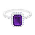 2.25 CT Octagon Cut Amethyst Solitaire Ring with Diamond Side Stones Amethyst - ( AAA ) - Quality - Rosec Jewels