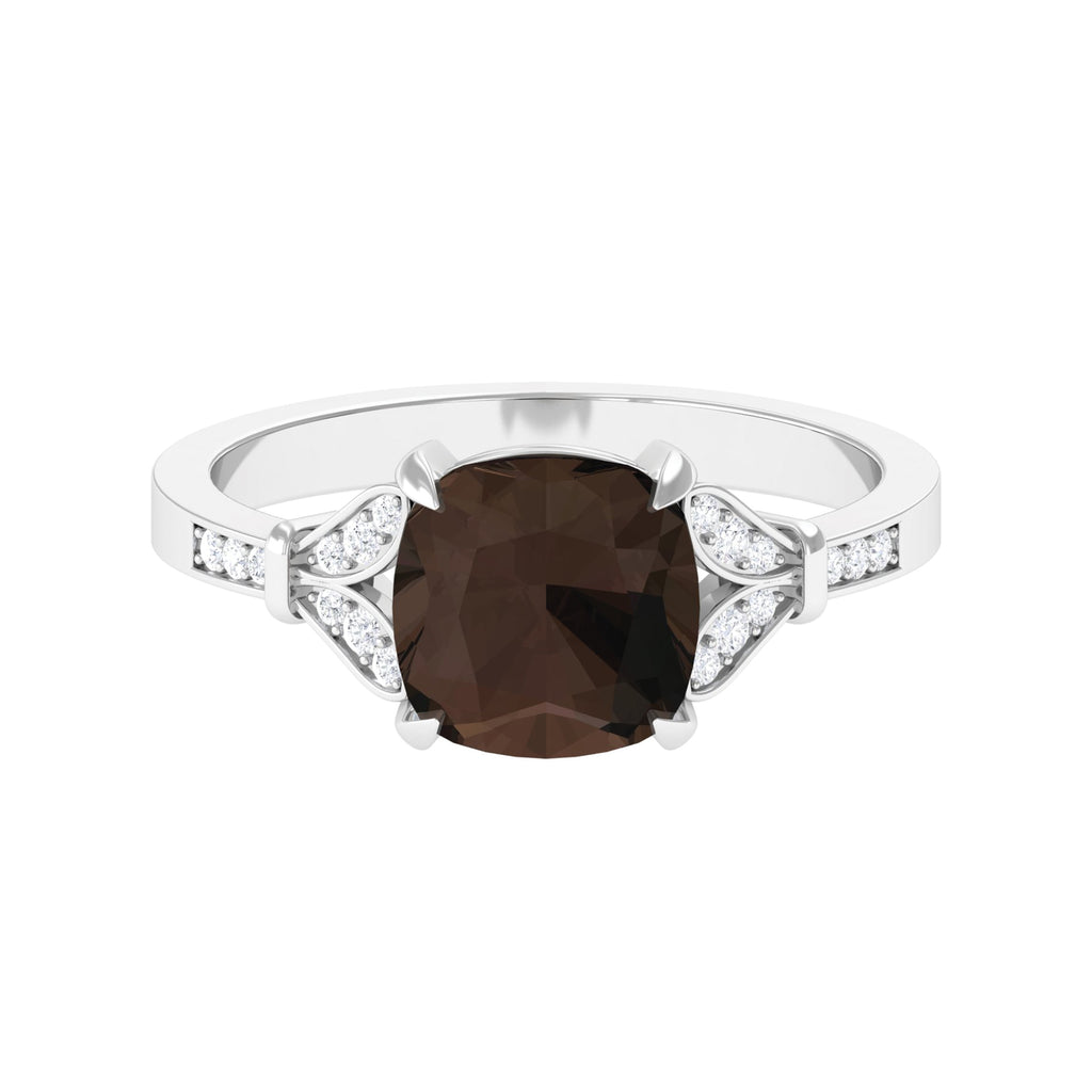 Cushion Cut Smoky Quartz and Diamond Solitaire Engagement Ring Smoky Quartz - ( AAA ) - Quality - Rosec Jewels