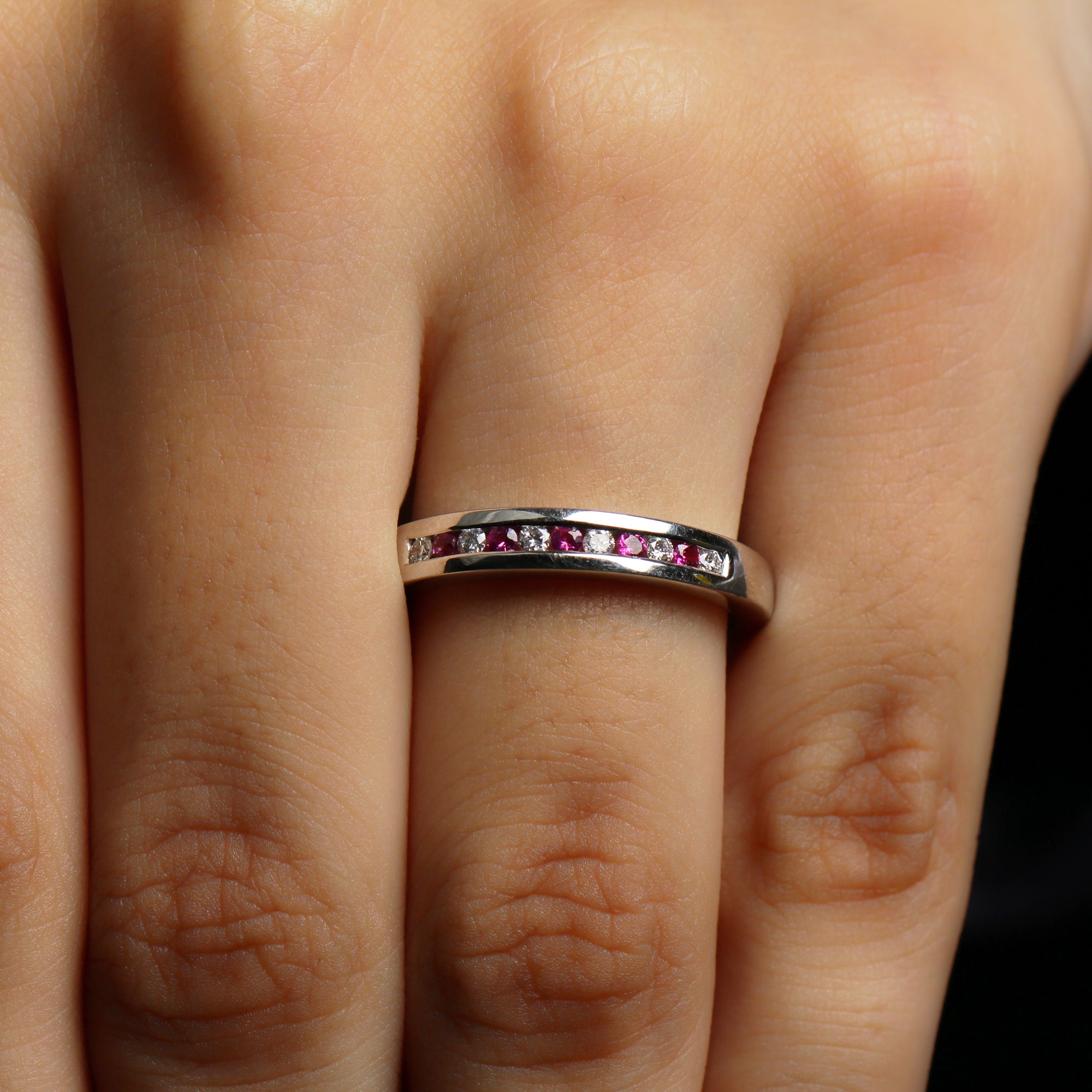 0.5 CT Ruby and Diamond Minimal Band Ring in Channel Setting Ruby - ( AAA ) - Quality - Rosec Jewels