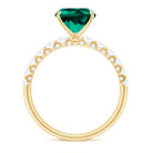 Cushion Cut Created Emerald Engagement Ring with Diamond Side Stones Lab Created Emerald - ( AAAA ) - Quality - Rosec Jewels