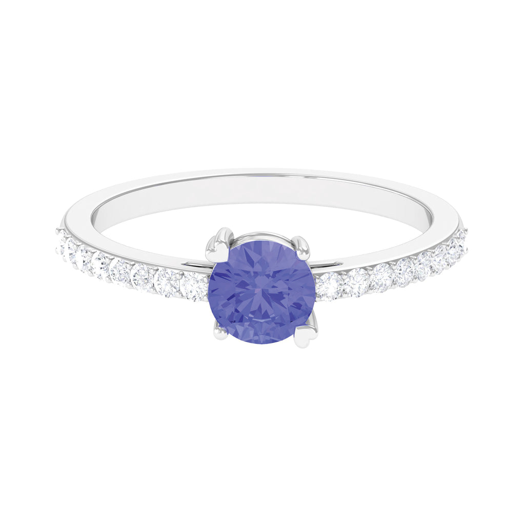 Solitaire Tanzanite Designer Promise Ring with Diamond Tanzanite - ( AAA ) - Quality - Rosec Jewels