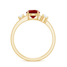 Solitaire Created Ruby Double Band Ring with Diamond Lab Created Ruby - ( AAAA ) - Quality - Rosec Jewels