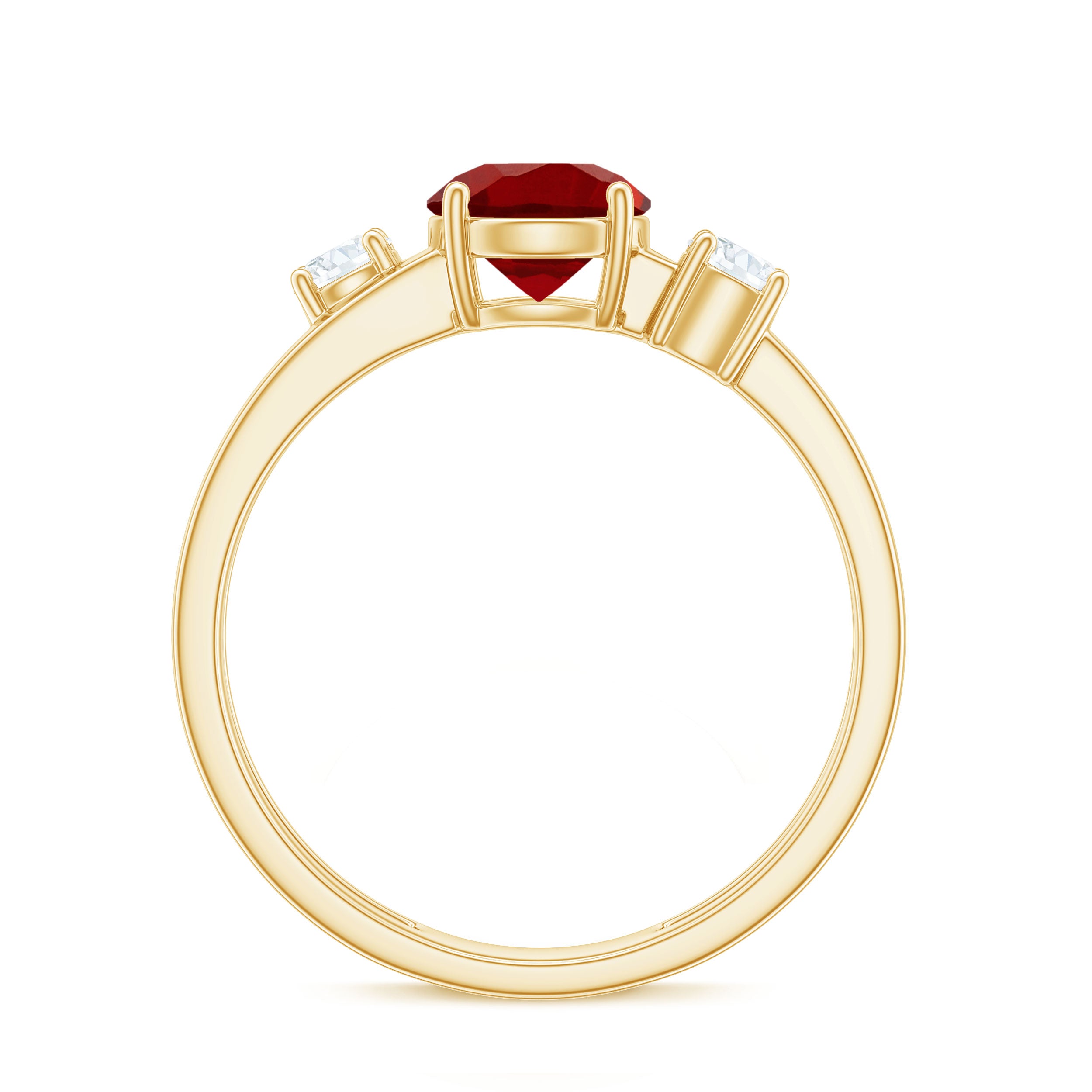 Solitaire Created Ruby Double Band Ring with Diamond Lab Created Ruby - ( AAAA ) - Quality - Rosec Jewels