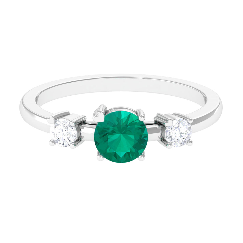 Minimal Promise Ring with Emerald and Diamond Emerald - ( AAA ) - Quality - Rosec Jewels