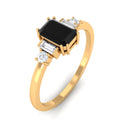 Octagon Black Onyx Solitaire Engagement Ring with Diamond Black Onyx - ( AAA ) - Quality - Rosec Jewels