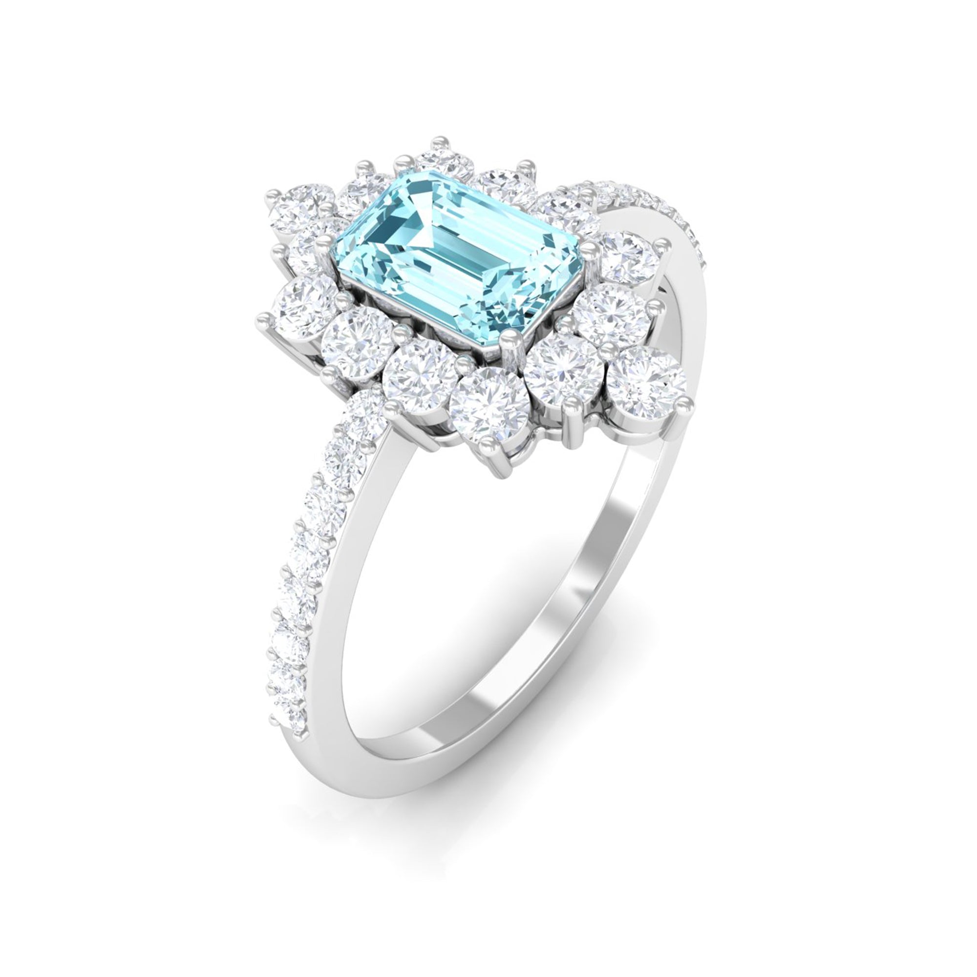 Vintage Aquamarine and Diamond Halo Engagement Ring Aquamarine - ( AAA ) - Quality - Rosec Jewels