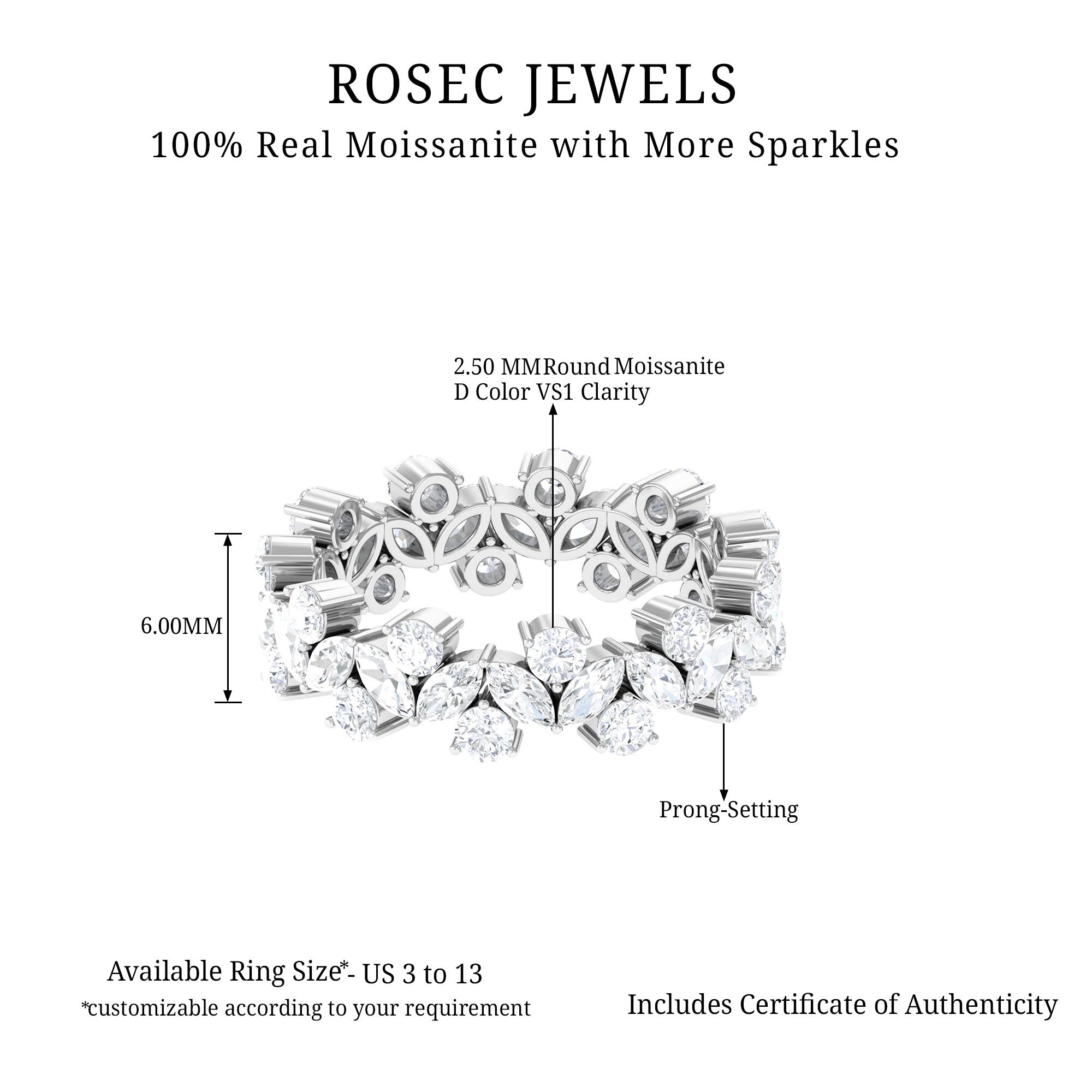 Marquise and Round Moissanite Cluster Eternity Band Moissanite - ( D-VS1 ) - Color and Clarity - Rosec Jewels