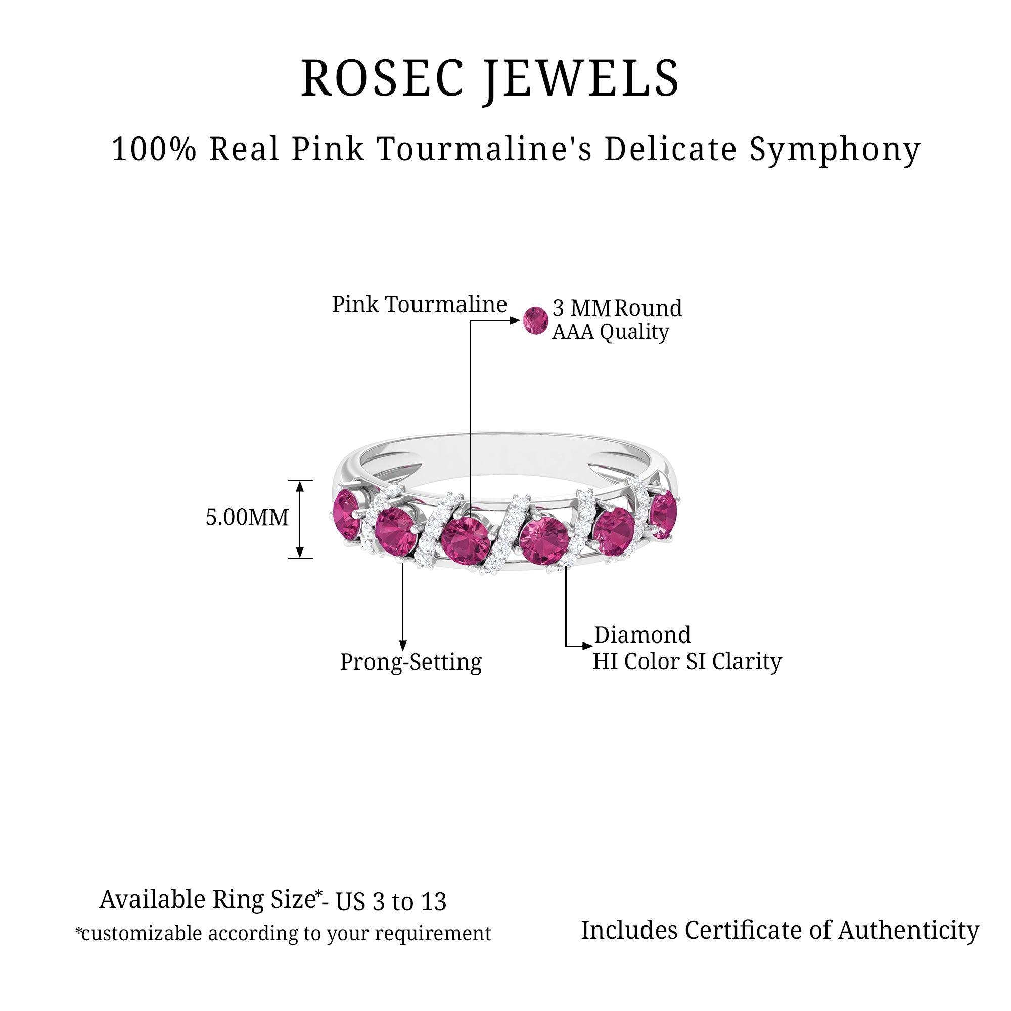 Designer Anniversary Ring with Pink Tourmaline and Diamond Pink Tourmaline - ( AAA ) - Quality - Rosec Jewels