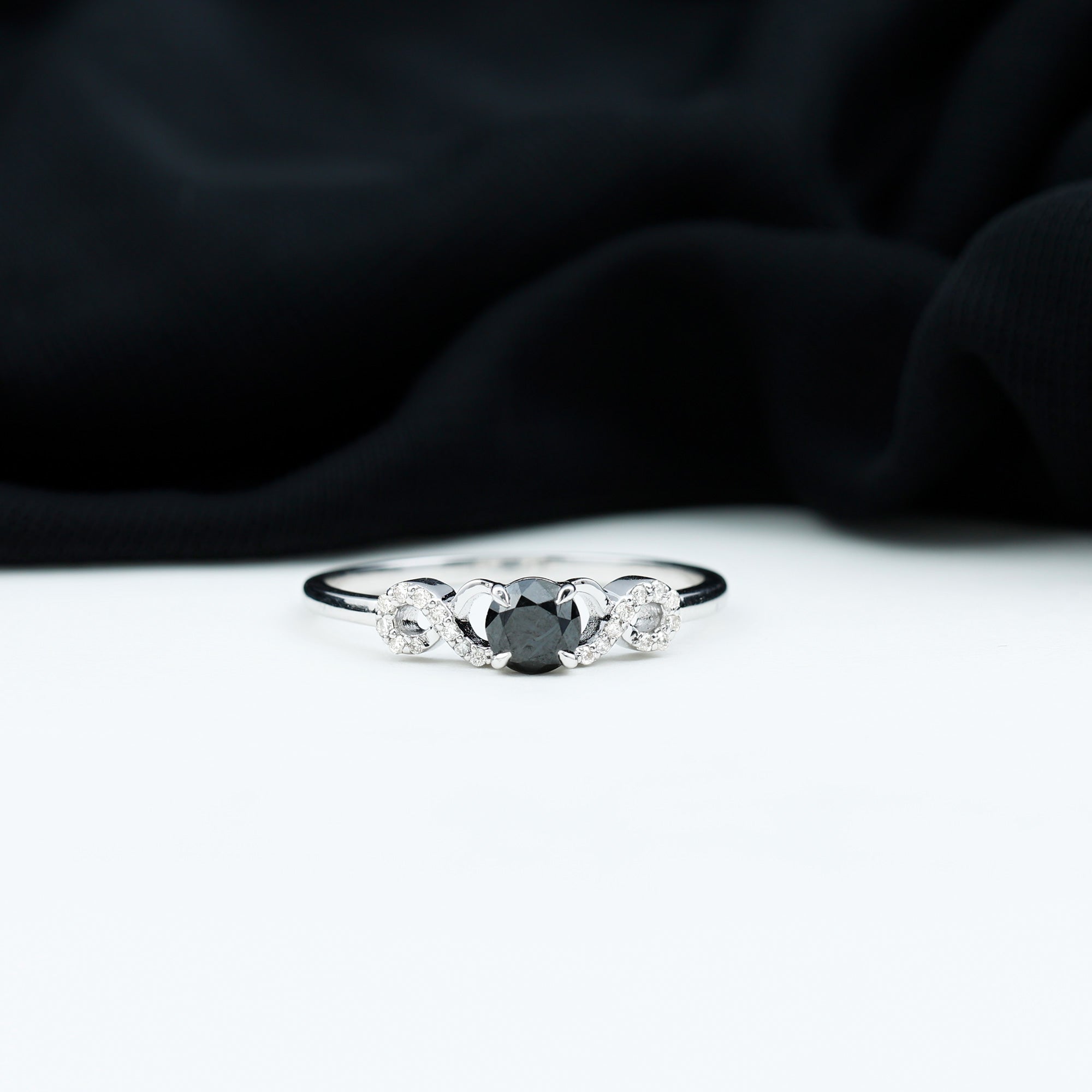 Round Black and White Diamond Infinity Engagement Ring Black Diamond - ( AAA ) - Quality - Rosec Jewels