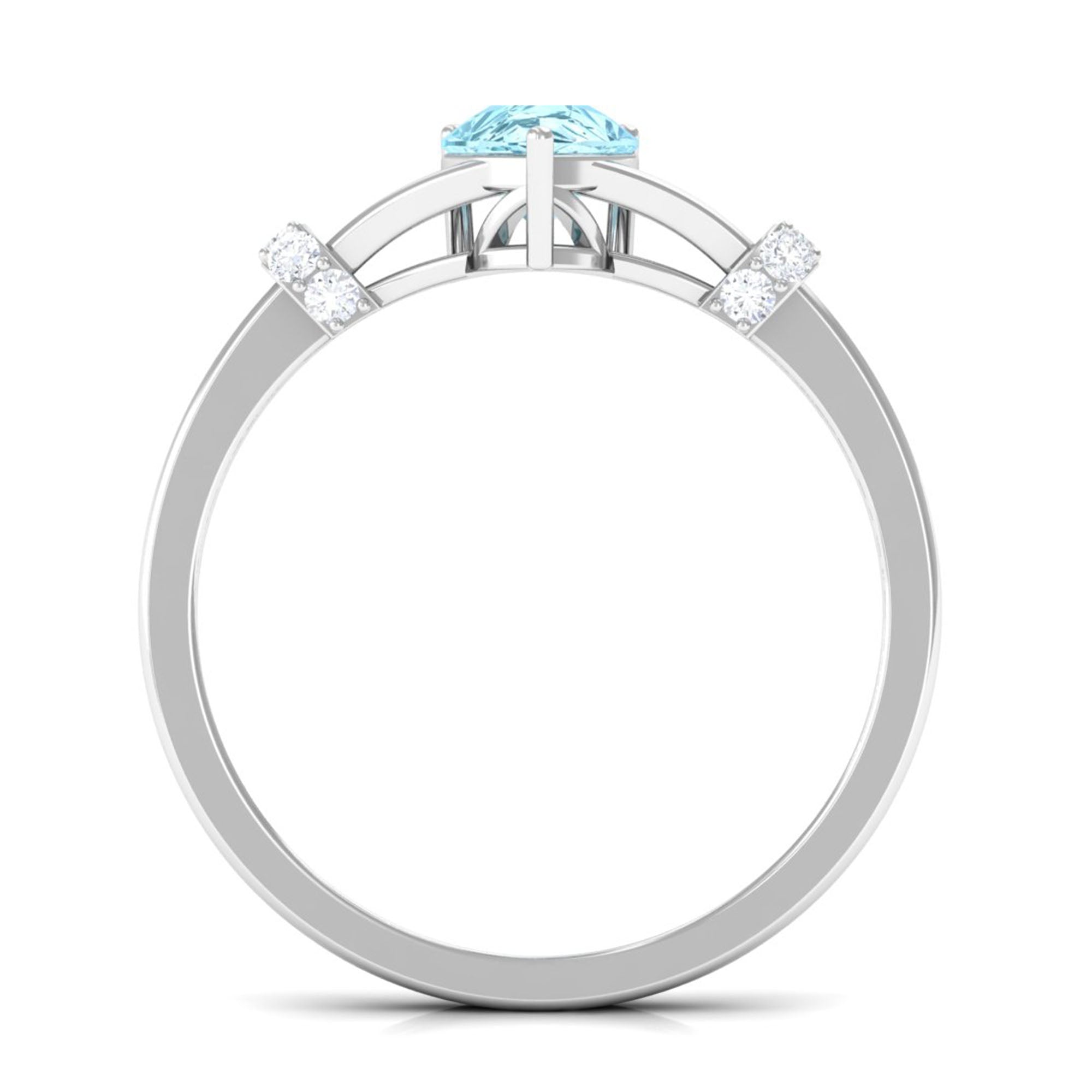 Pear Shape Aquamarine and Diamond Solitaire Ring in Split Shank Aquamarine - ( AAA ) - Quality - Rosec Jewels