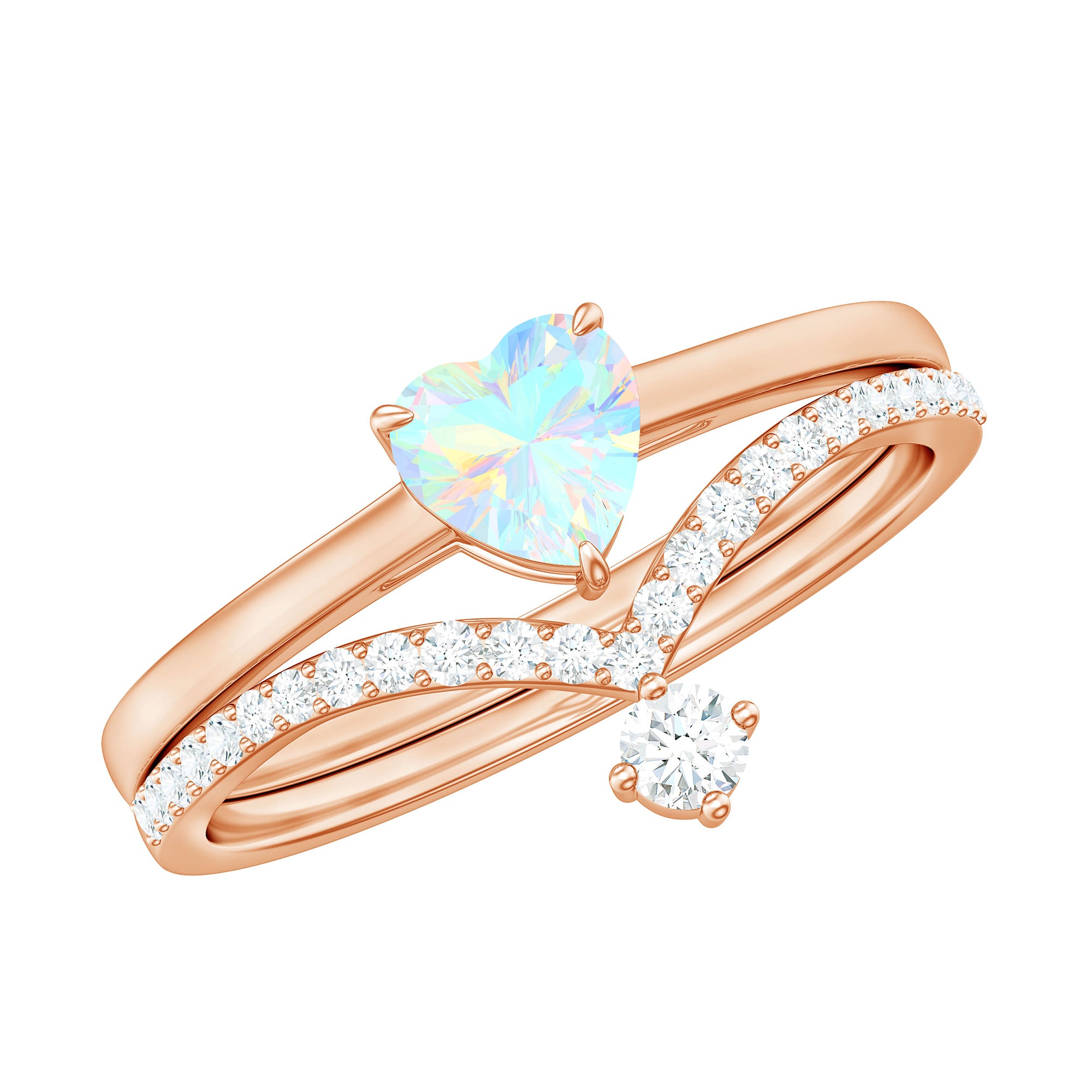 Natural Ethiopian Opal and Diamond Heart Ring Set Ethiopian Opal - ( AAA ) - Quality - Rosec Jewels