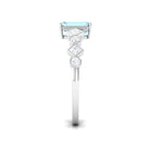 Emerald Cut Aquamarine Engagement Ring with Diamond Side Stones Aquamarine - ( AAA ) - Quality - Rosec Jewels