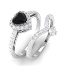 Created Black Diamond Heart Engagement Ring Set with Diamond Lab Created Black Diamond - ( AAAA ) - Quality - Rosec Jewels