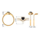 Created Black Diamond Heart Engagement Ring Set with Diamond Lab Created Black Diamond - ( AAAA ) - Quality - Rosec Jewels