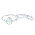 Ethiopian Opal Designer Teardrop Ring Set with Moissanite Halo Ethiopian Opal - ( AAA ) - Quality - Rosec Jewels