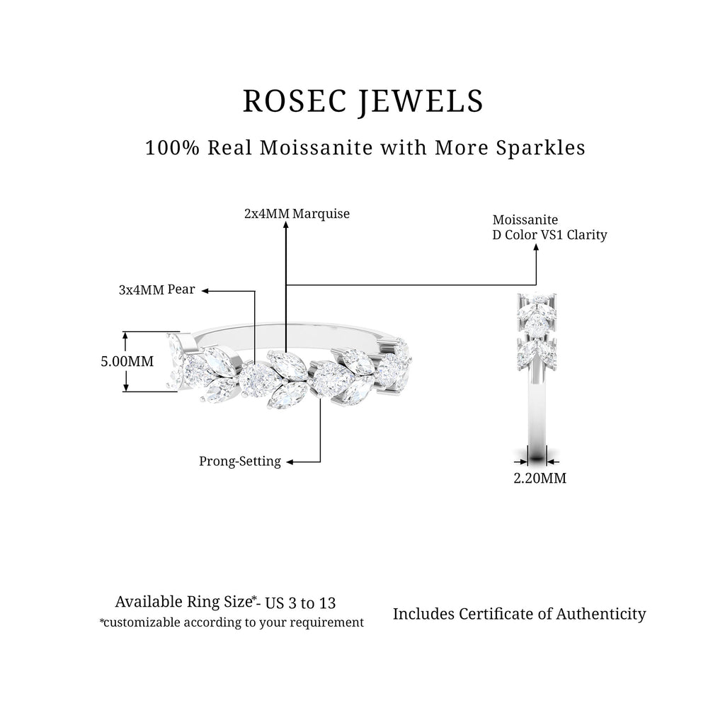 1.25 CT Marquise and Pear Cut Moissanite Leaf Half Eternity Ring Moissanite - ( D-VS1 ) - Color and Clarity - Rosec Jewels
