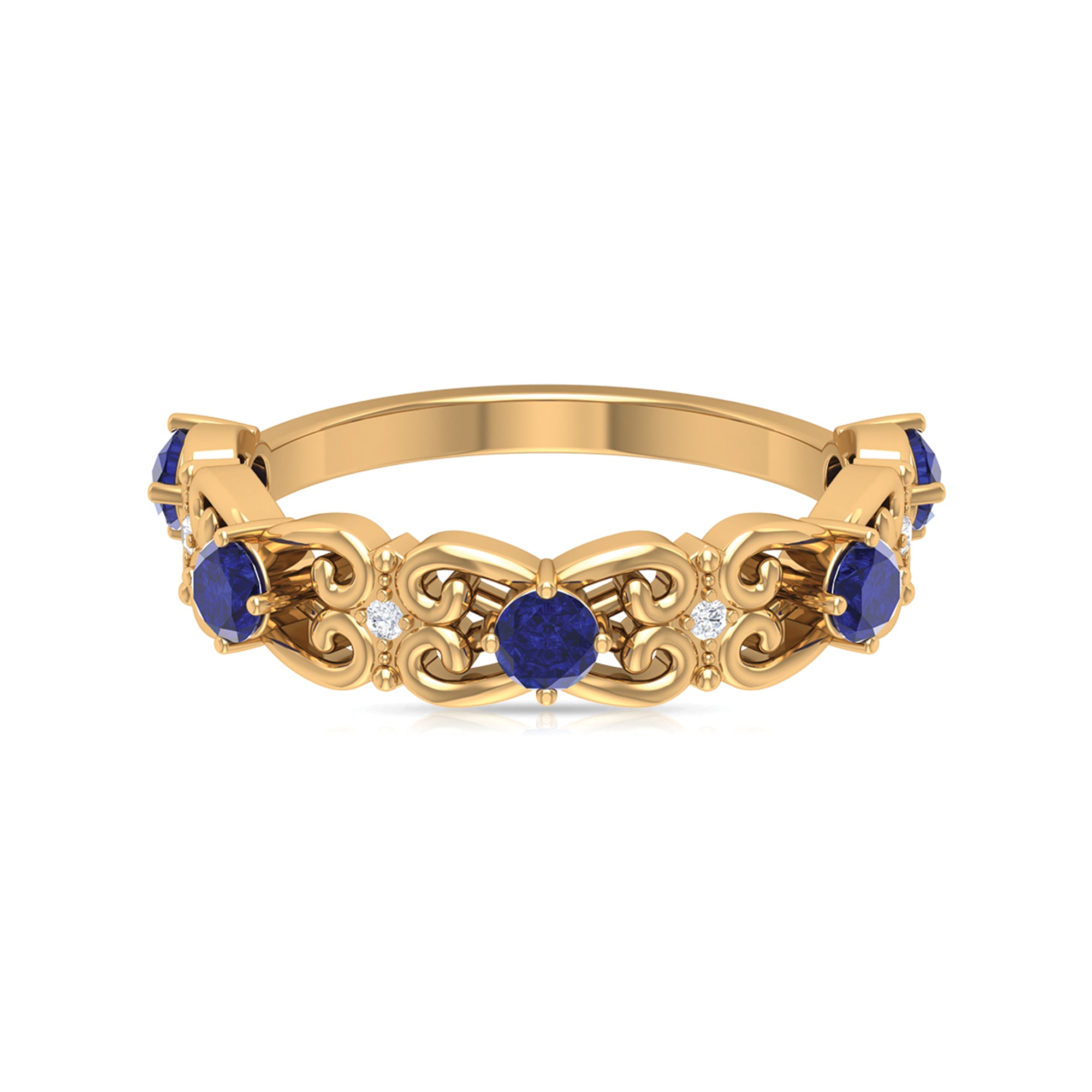 Blue Sapphire and Moissanite Vintage Stackable Ring Blue Sapphire - ( AAA ) - Quality - Rosec Jewels