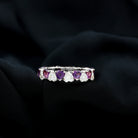 Heart Shape Purple Amethyst and Moissanite Eternity Ring in Claw Setting Amethyst - ( AAA ) - Quality 92.5 Sterling Silver 4.0 - Rosec Jewels