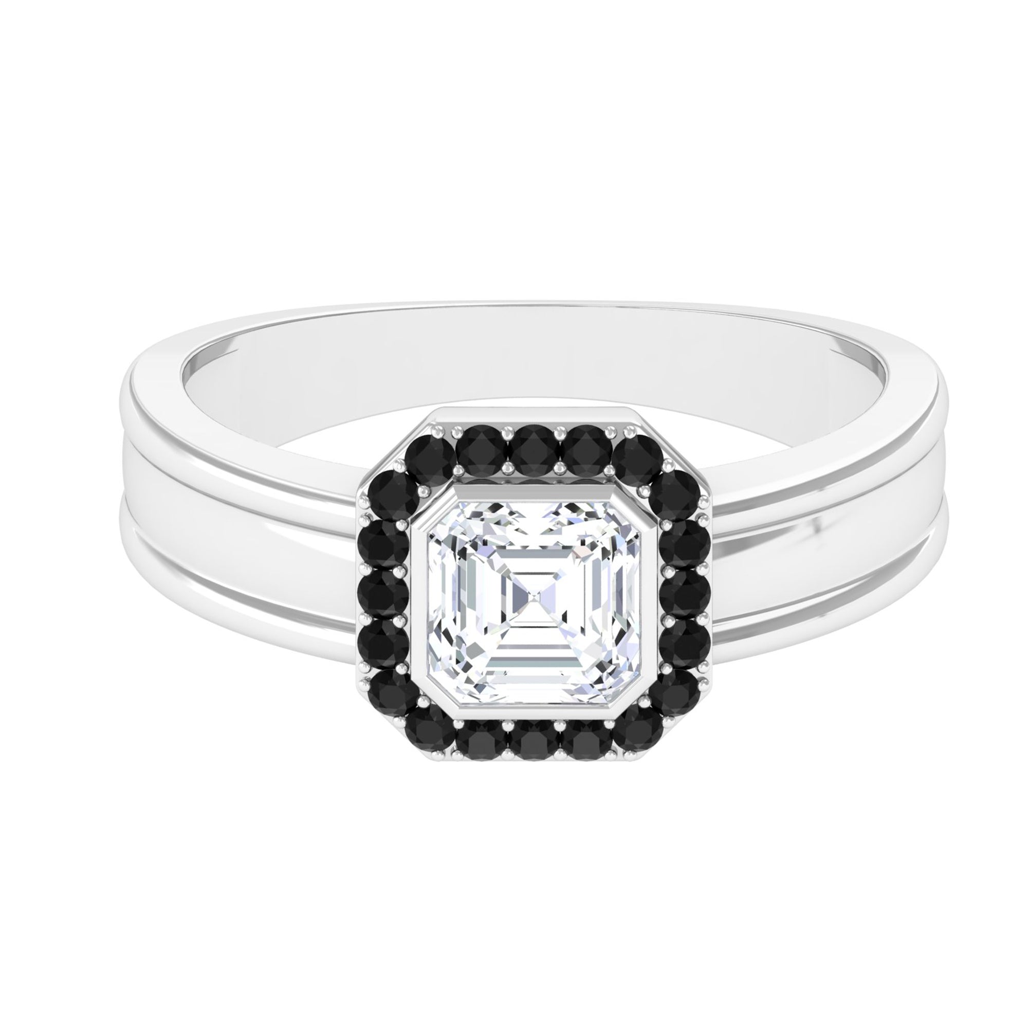6 MM Moissanite Engagement Ring with Black Diamond Black Diamond - ( AAA ) - Quality - Rosec Jewels