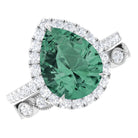 Lab Grown Green Sapphire Teardrop Engagement Ring Set Lab Created Green Sapphire - ( AAAA ) - Quality - Rosec Jewels