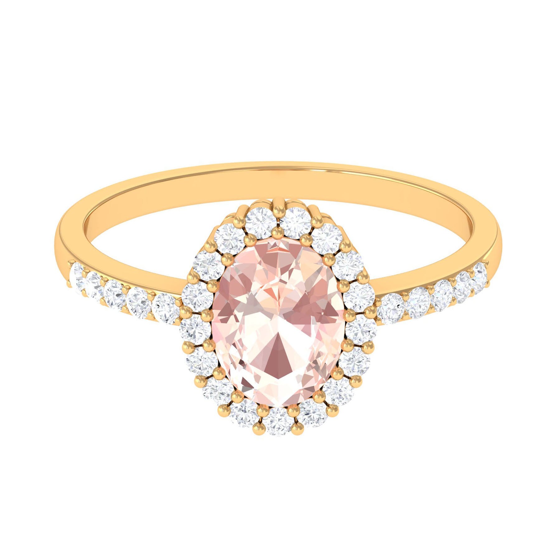 Oval Morganite Simple Engagement Ring with Diamond Morganite - ( AAA ) - Quality - Rosec Jewels