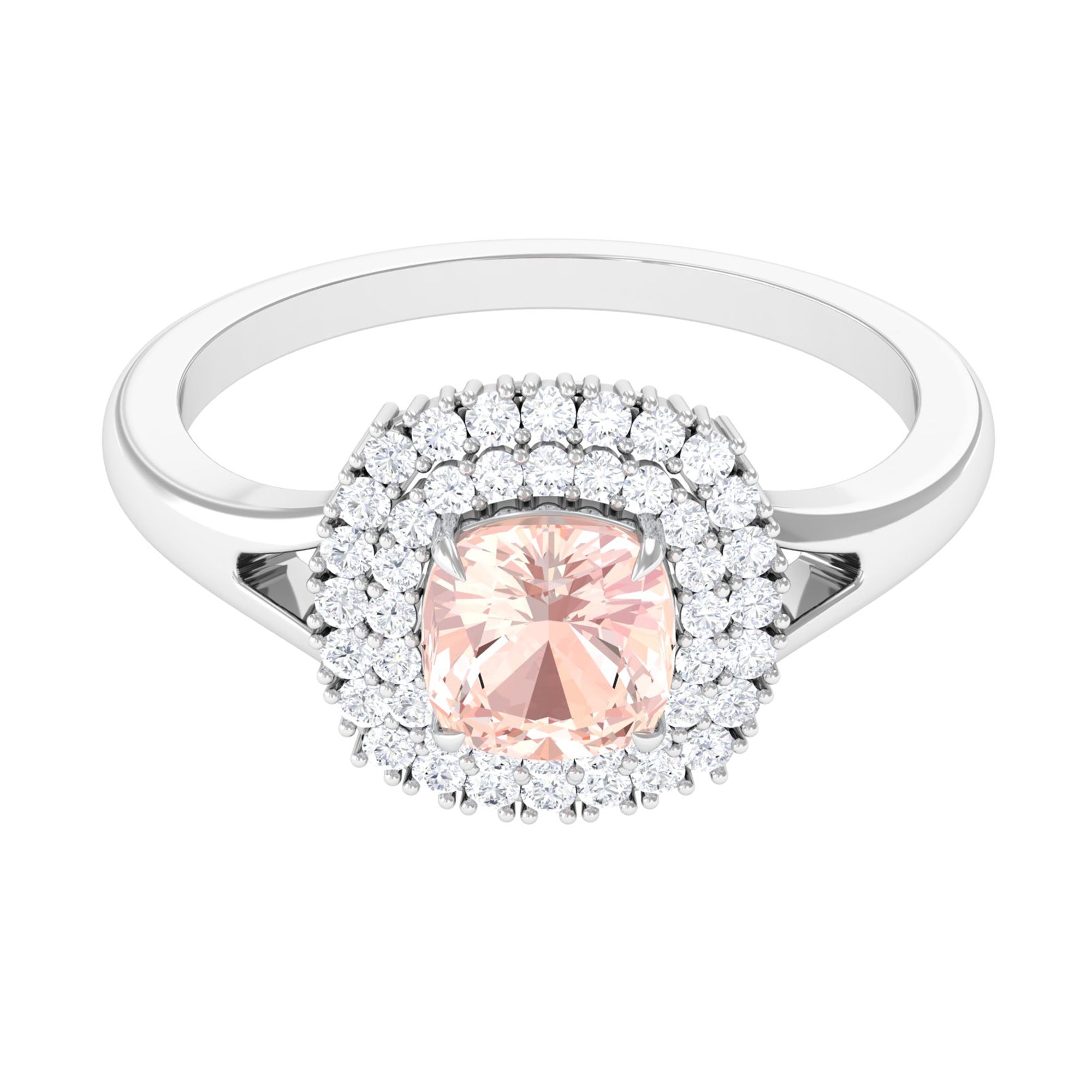 Genuine Morganite Engagement Ring with Diamond Morganite - ( AAA ) - Quality - Rosec Jewels