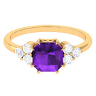 Asscher Solitaire Amethyst Engagement Ring with Diamond Trio Amethyst - ( AAA ) - Quality - Rosec Jewels