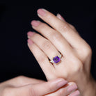 Asscher Solitaire Amethyst Engagement Ring with Diamond Trio Amethyst - ( AAA ) - Quality - Rosec Jewels