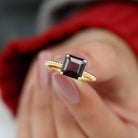 8 MM Asscher Cut Garnet Solitaire Ring with Twisted Rope Garnet - ( AAA ) - Quality - Rosec Jewels