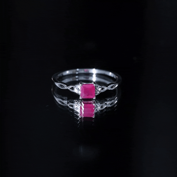 Four Prong Set Princess Cut Solitaire Ruby Ring in Celtic Pattern Ruby - ( AAA ) - Quality - Rosec Jewels