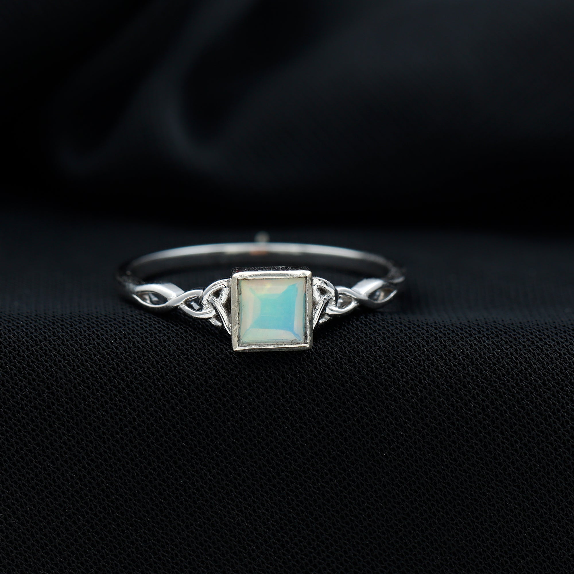 Princess Cut Ethiopian Opal Celtic Solitaire Ring in Bezel Setting Ethiopian Opal - ( AAA ) - Quality - Rosec Jewels