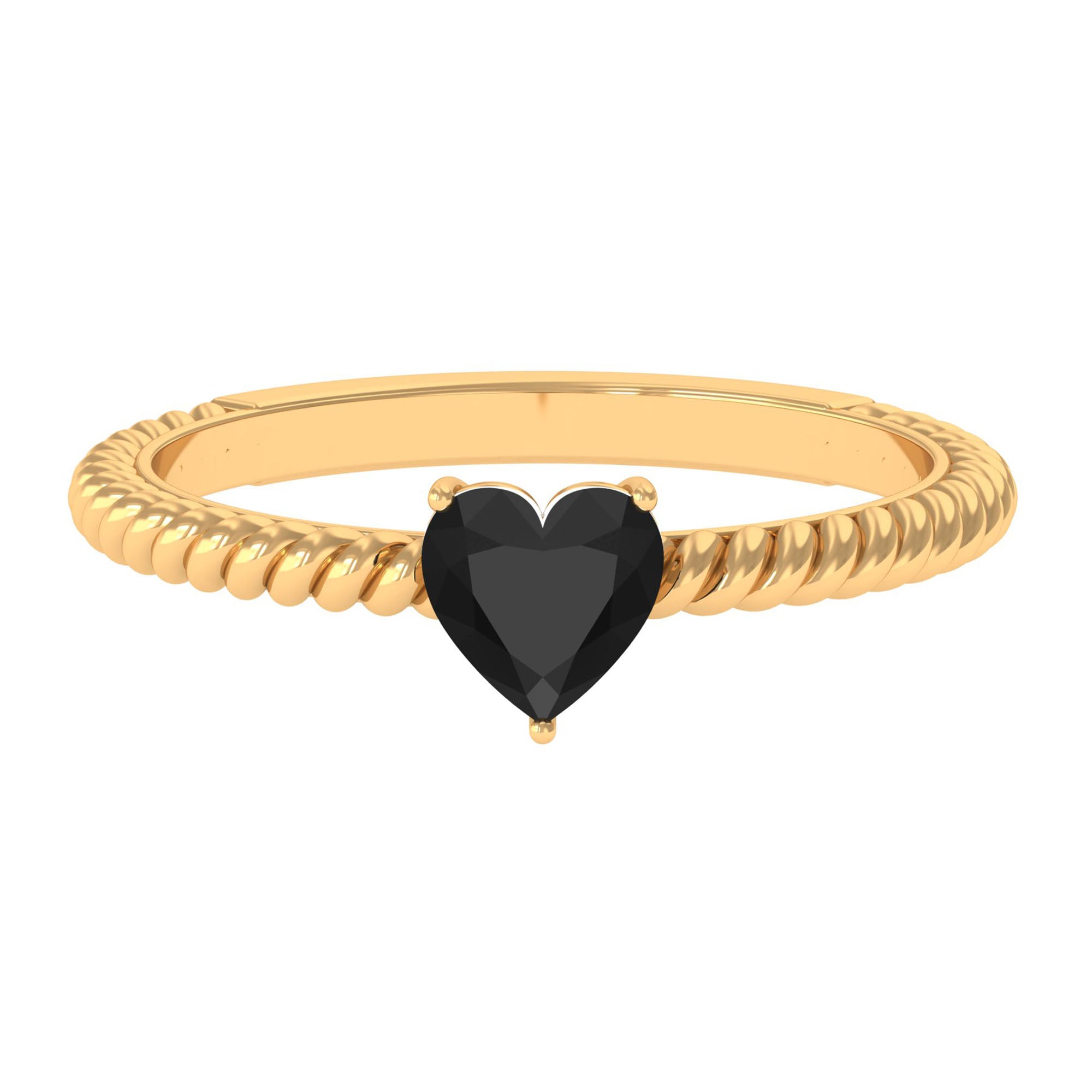 Heart Shape Solitaire Lab Grown Black Diamond Ring with Twisted Rope Lab Created Black Diamond - ( AAAA ) - Quality - Rosec Jewels