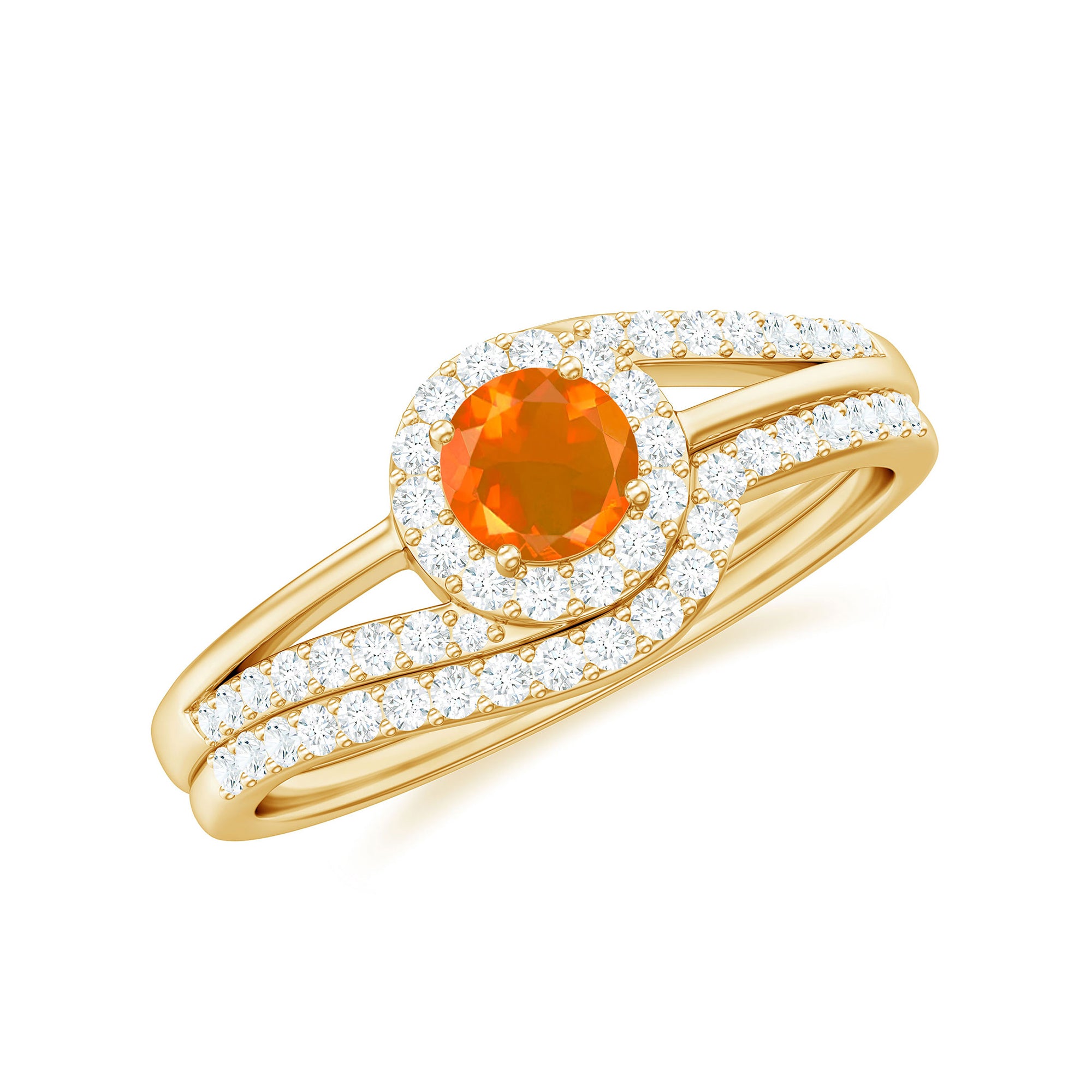 0.75 CT Minimal Fire Opal Engagement Ring with Diamond Enhancer Fire Opal - ( AAA ) - Quality - Rosec Jewels