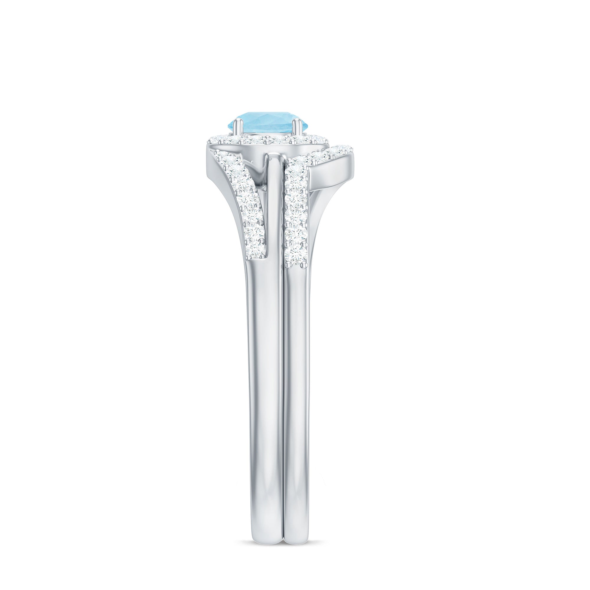 0.75 CT Minimal Aquamarine Engagement Ring with Diamond Enhancer Aquamarine - ( AAA ) - Quality - Rosec Jewels