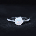 Round Ethiopian Opal and Diamond Solitaire Ring Ethiopian Opal - ( AAA ) - Quality - Rosec Jewels