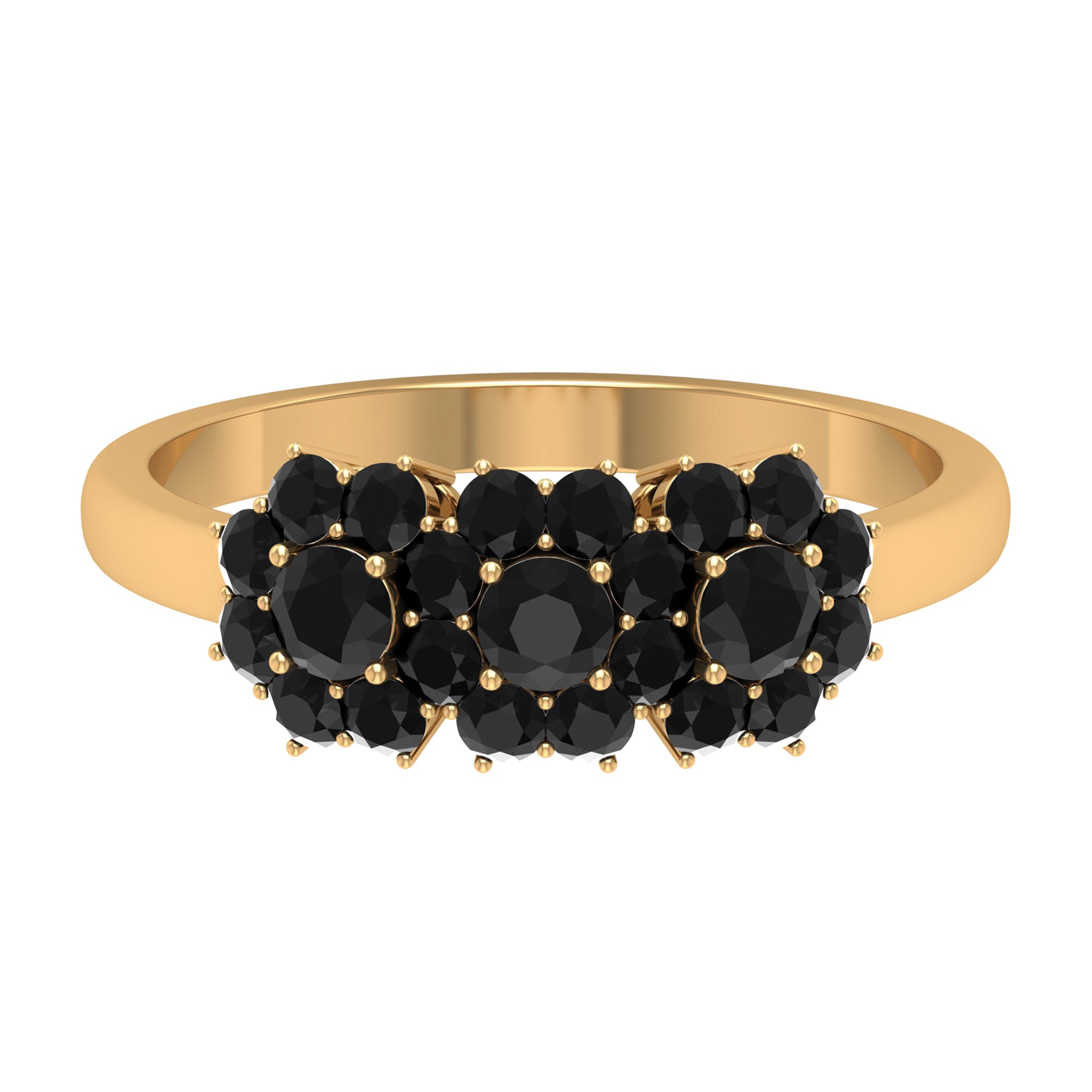 1.75 CT Genuine Black Onyx Flower Cluster Engagement Ring Black Onyx - ( AAA ) - Quality - Rosec Jewels
