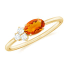 Oval Cut Fire Opal Minimal Ring with Diamond Trio Fire Opal - ( AAA ) - Quality - Rosec Jewels