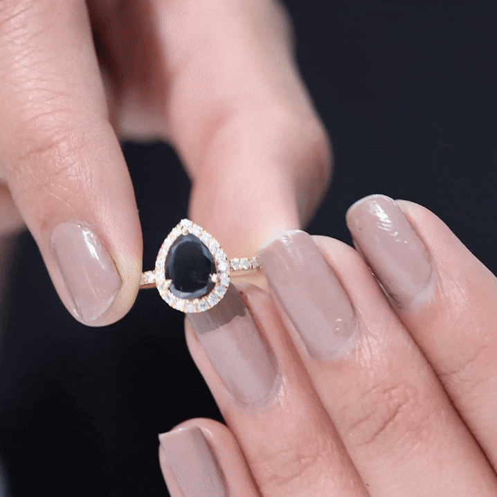 Created Black Diamond and Diamond Halo Engagement Ring Lab Created Black Diamond - ( AAAA ) - Quality - Rosec Jewels