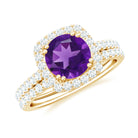 Real Amethyst and Moissanite Classic Halo Ring Set Amethyst - ( AAA ) - Quality - Rosec Jewels