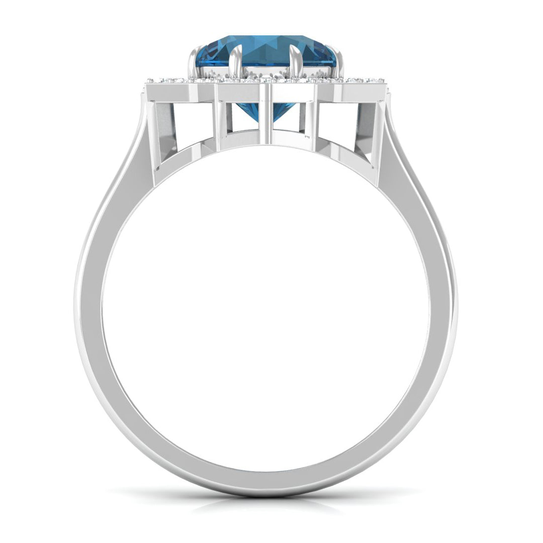 London Blue Topaz Star Shape Engagement Ring with Diamond London Blue Topaz - ( AAA ) - Quality - Rosec Jewels