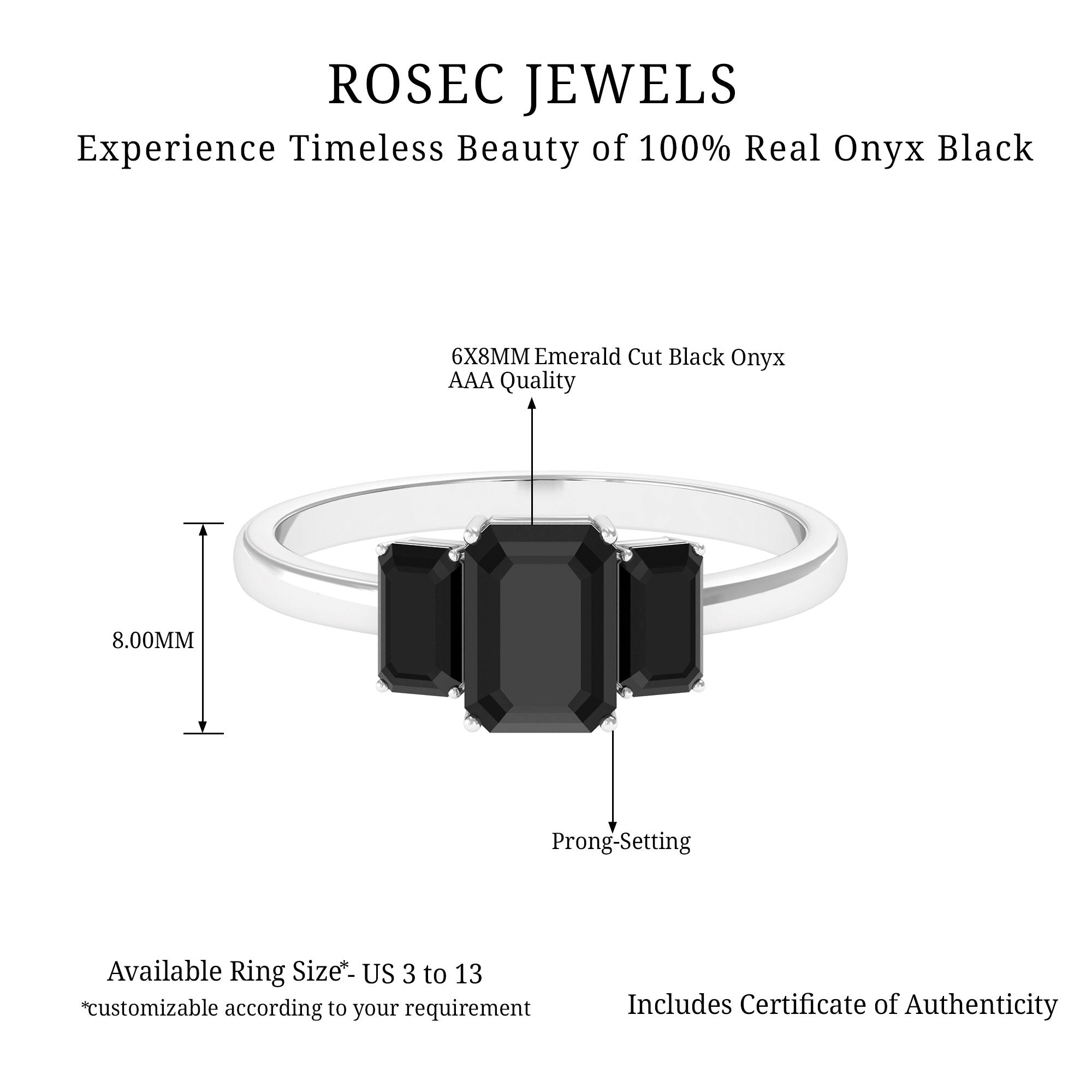 1.75 Ct Octagon Black Onyx Three Stone Engagement Ring Gold Black Onyx - ( AAA ) - Quality - Rosec Jewels