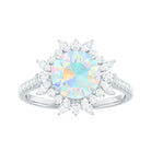 3 CT Ethiopian Opal Cocktail Ring with Moissanite Floral Halo Ethiopian Opal - ( AAA ) - Quality - Rosec Jewels